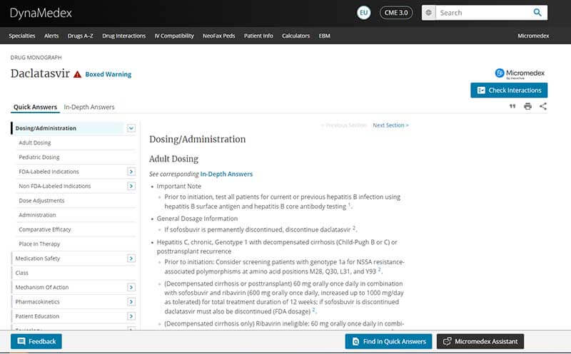 Specialty and drug content, including robust neonatal and pediatric content